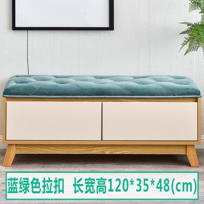 森美人【实木】北欧换鞋凳实木简约现代口收纳凳鞋柜式鞋凳客厅脚踏凳 【双层鞋凳】1.2米-蓝绿色拉扣 默认尺寸