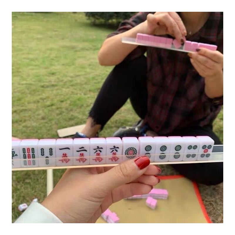 迷你小麻将旅行便携式小号麻将宿舍小型麻将mini袖珍麻将|22mm象牙色小麻将 简装[收纳桌版]