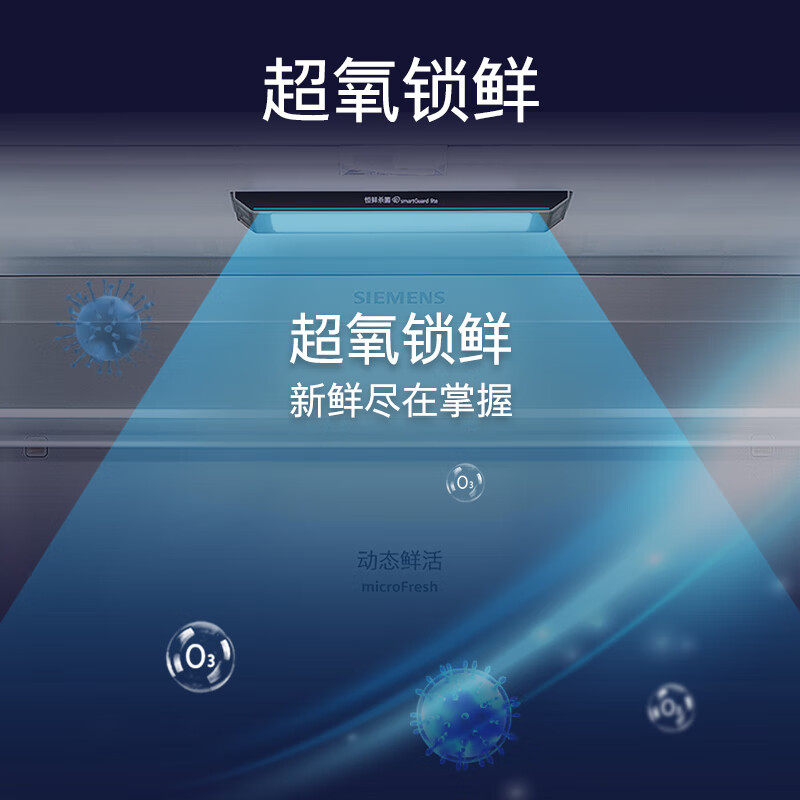 西门子530升十字对开门四开门多门变频冰箱家用大容量风冷无霜玻璃面板 超氧恒鲜杀菌 支持国家补贴 KC82VA320C高清大图
