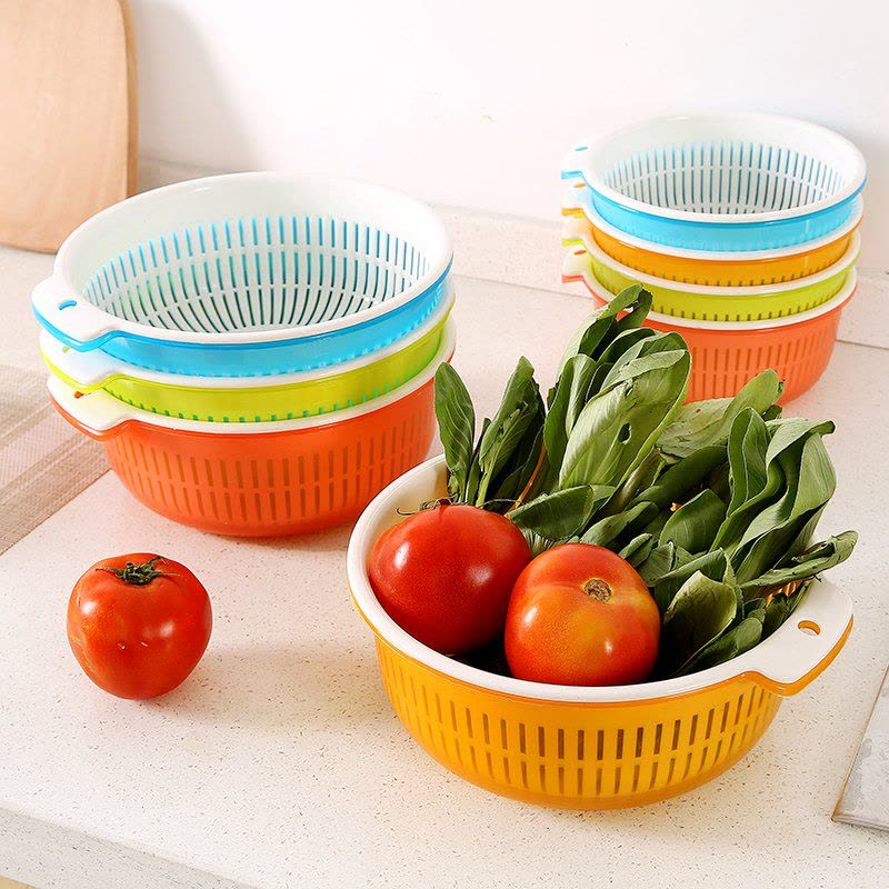 粉色小号一个装 2个装 双层塑料沥水篮客厅洗水果篮菜篮 厨房淘菜盆洗菜篮子图片