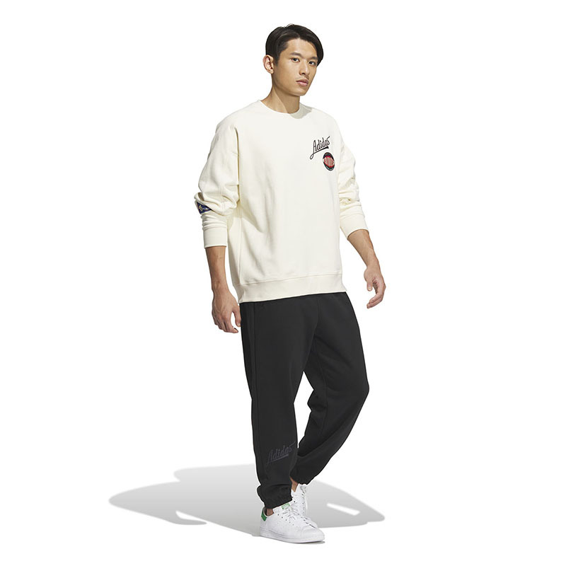 adidas originals 字母图案刺绣运动圆领卫衣 男款 乳白色 IZ1521