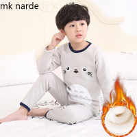 mknarde儿童保暖内衣套装加绒加厚纯棉男童女童秋衣秋裤宝宝中大童装冬季_1_4 160cm 灰色龙猫（加绒）