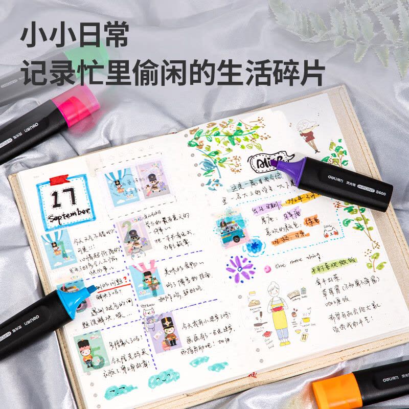 得力(deli) 黄色荧光笔考试复习划重点醒目标记笔 物流办公学生通用水性记号笔 手账绘画可用10支 S600图片