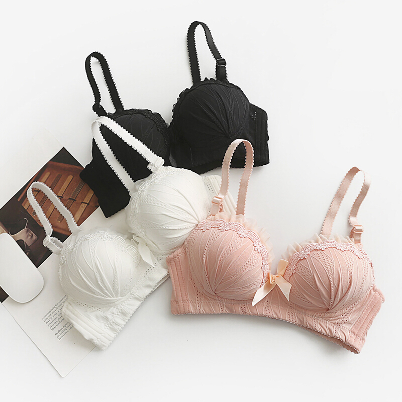 黑r生内衣无钢圈拢薄款高中生少文胸1819岁韩版黑黑28