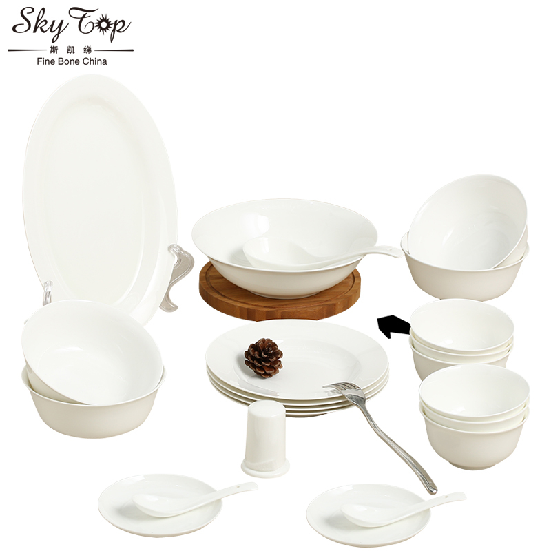 斯凯绨(Sky Top) 餐具套装陶瓷骨瓷碗盘碟纯白28头