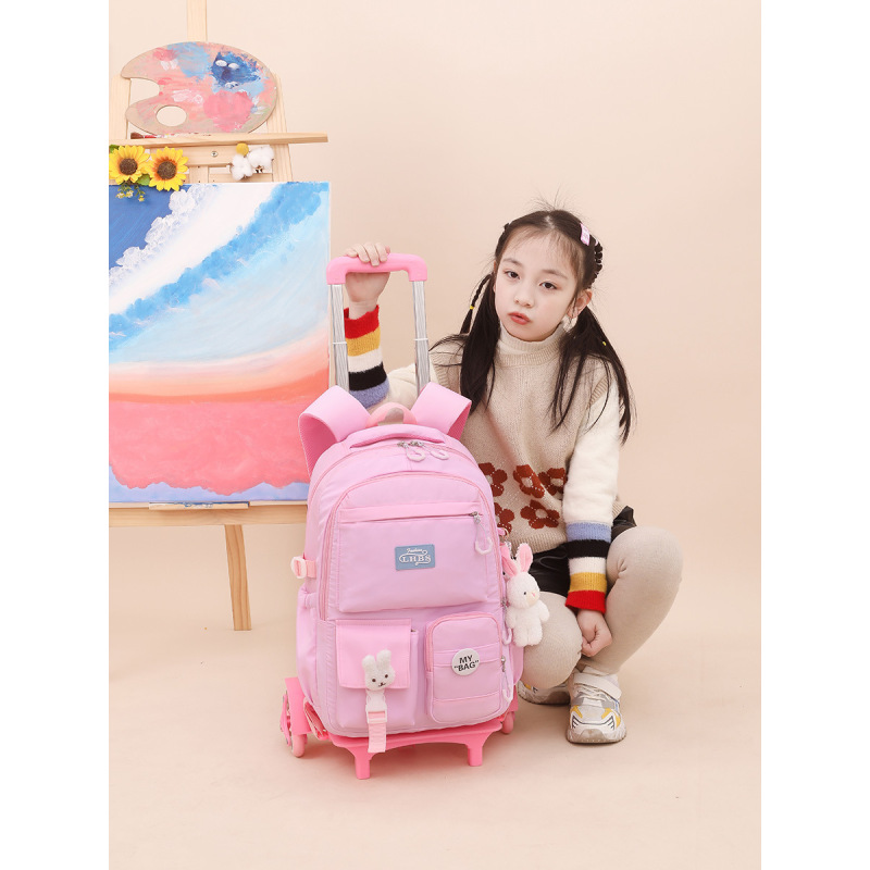 韩版简约时尚大容量儿童小学生拉杆书包女初中可拆卸学生六轮爬楼梯书包