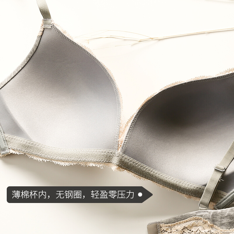 日系甜美蕾丝花边内衣内裤套装薄款全棉无钢圈文胸零束缚少女胸罩