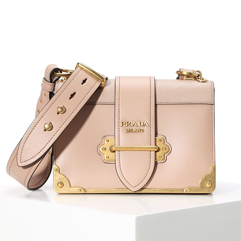 预订 PRADA 普拉达 CAHIER 单肩包 斜挎包 盒子包 字母LOGO光面皮1BD045