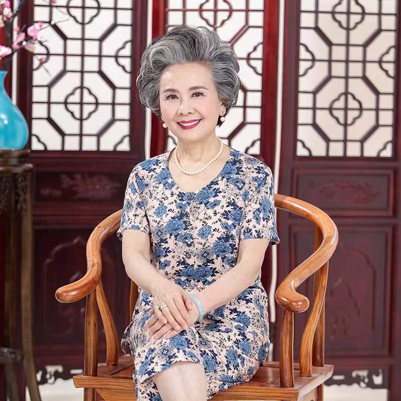 妈妈装夏装棉绸套装中老年人女装短袖开衫60岁70老太太绵绸奶奶装 莎丞