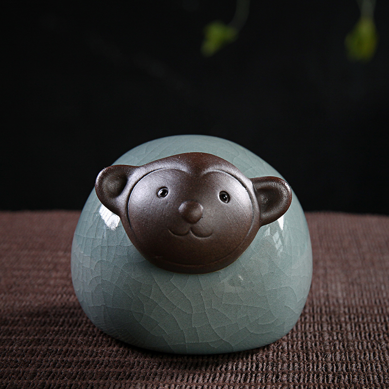 可爱十二生肖摆件小羊小牛陶瓷工艺品小动物创意客厅家居装饰摆设 三维工匠 吉祥猴