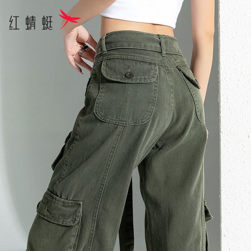 红蜻蜓美式嘻哈工装裤女夏季新款高街设计感阔腿拖地柔软牛仔裤女
