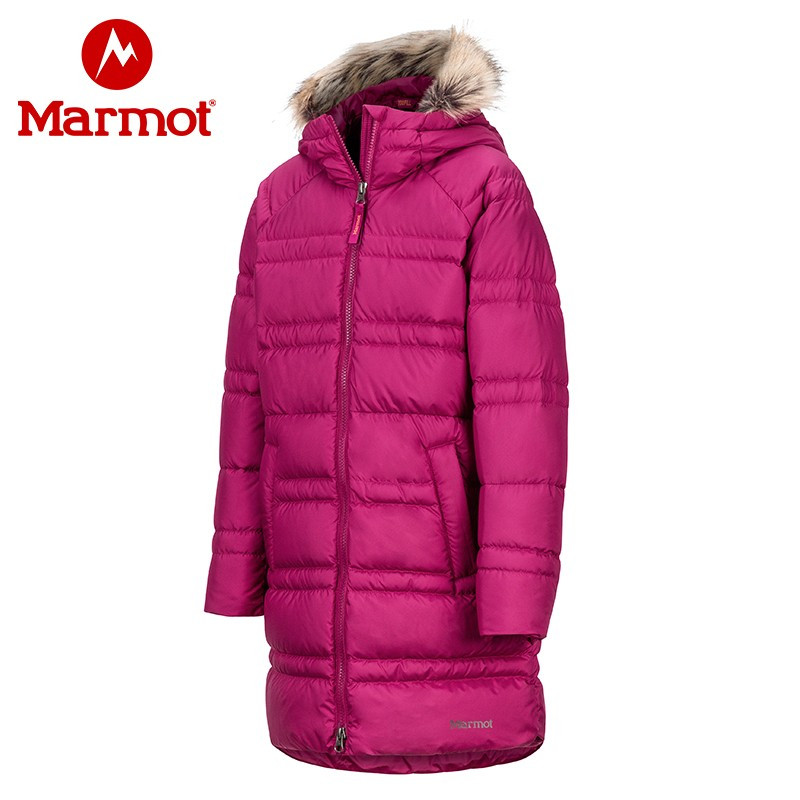 marmot/土拨鼠户外拒水防风鸭绒女童中长款羽绒服
