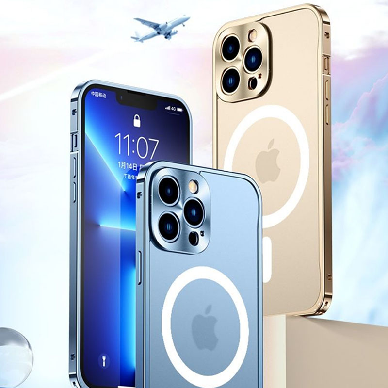 苹果13/13pro/13promax手机壳磨砂磁吸iphone12max保护套金属边框防摔13mini无线充电高清大图