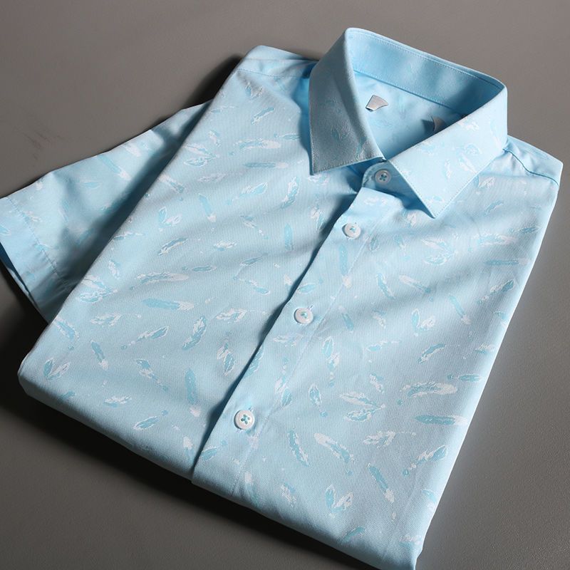 免烫商务短袖衬衫叶子提花品牌撤柜剪标款青色38视频