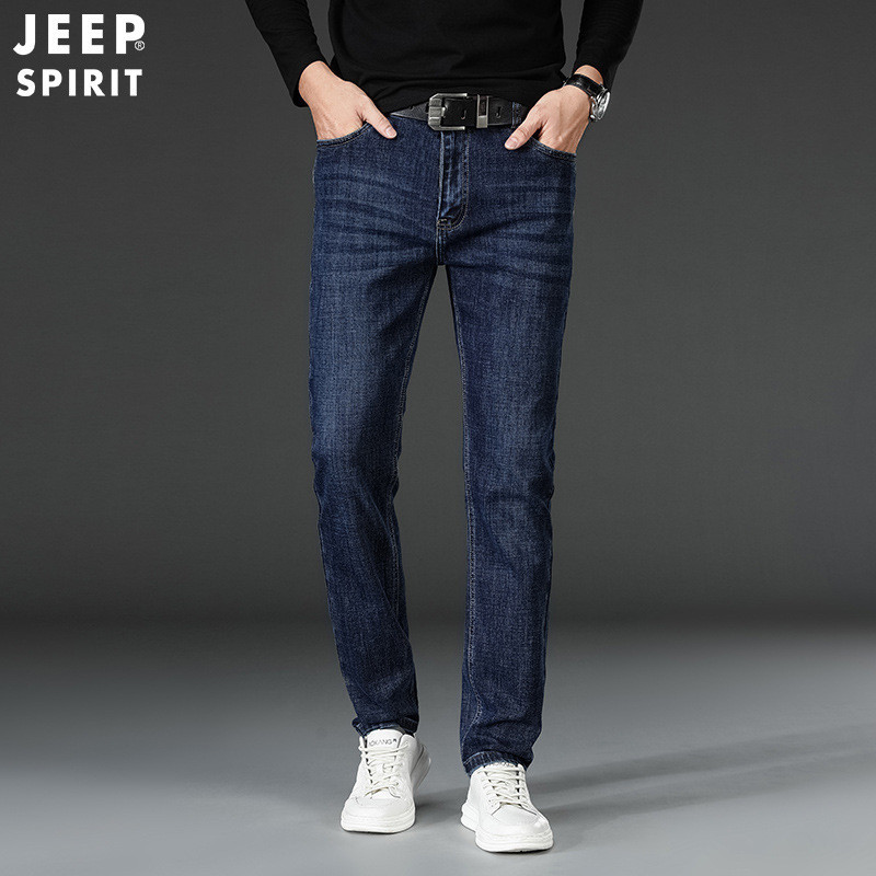 JEEP SPIRIT春秋季新款男士商务修身牛仔裤休闲宽松九分长裤.