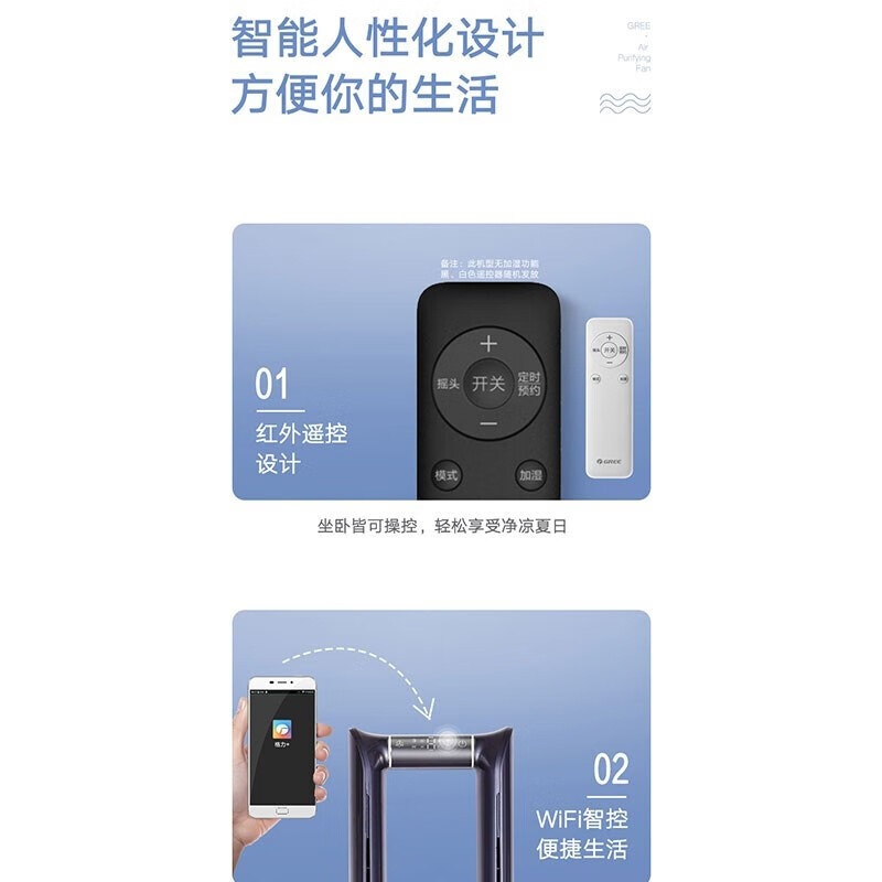 格力遥控无叶风扇除甲醛空气净化循环 净化空气WiFi智能控制FWZ-1202Bag