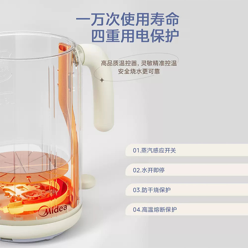 美的(Midea) 电热水壶0.6L烧水壶便携式电水壶差旅智能断电304不锈钢迷你便携开水壶MK-SH06X6-103高清大图