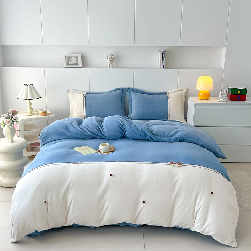 悠梦嘉居 豆蔻年华水晶绒四件套 超厚加绒冬日必备 被套+床单+枕套*2 豆蔻年华蓝 YJ-15561