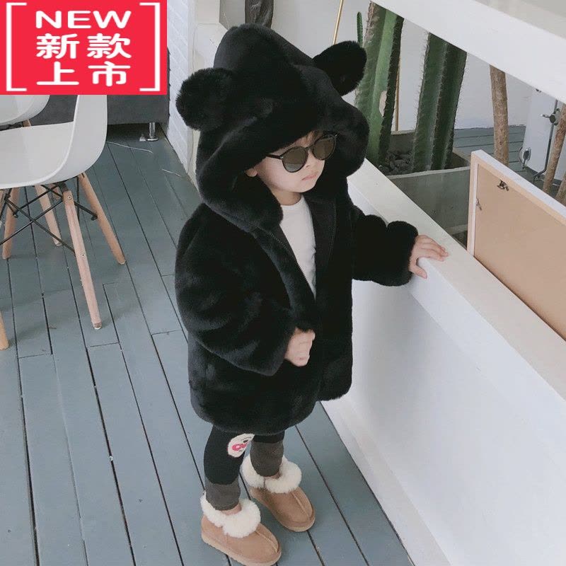 可莉允盼盼熊儿童冬装外套加厚加绒男童女童宝宝皮草绒棉衣棉服图片