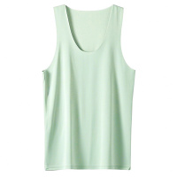 男士圆领无袖T恤夏季新款冰丝宽肩背心180克升级透气速干坎肩打底 XL(建议110-125斤) 【单件】圆领奶绿色