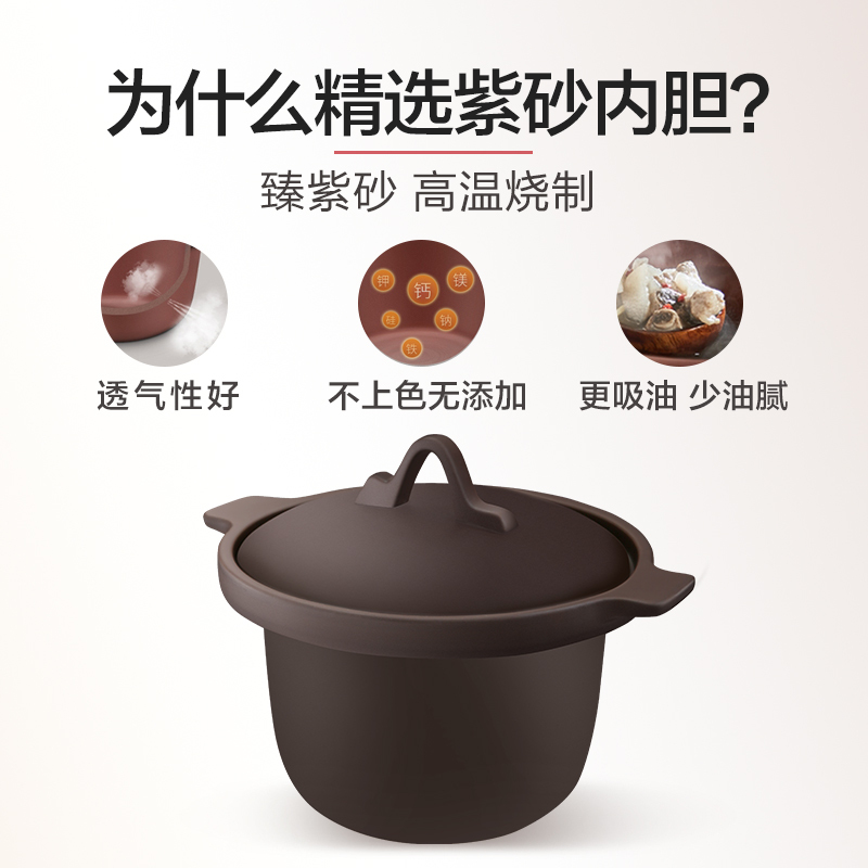 九阳(Joyoung)电炖锅DGD2001AM 紫砂炖锅家用全自动煲汤锅煮粥神器 紫砂炖盅2人 2升 单内胆小紫砂炖锅