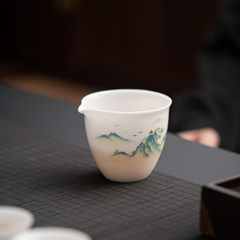 佳德美冰种玉瓷千里江山公道杯分茶器茶具配件