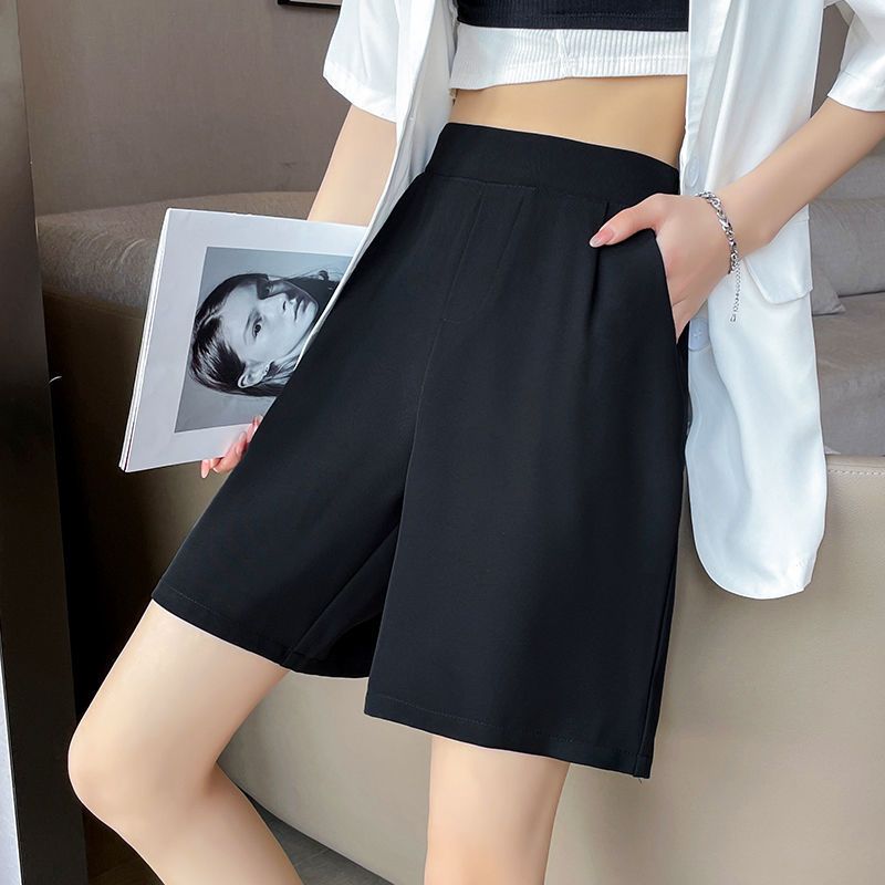 antwant女裤黑色西装五分裤女宽松薄款高腰a字型休闲短裤女视频