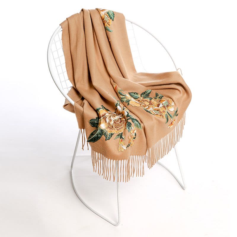 恒源祥羊毛围巾无羊绒披肩妈妈中老年妇女斗篷婆婆秋冬季驼色披风图片