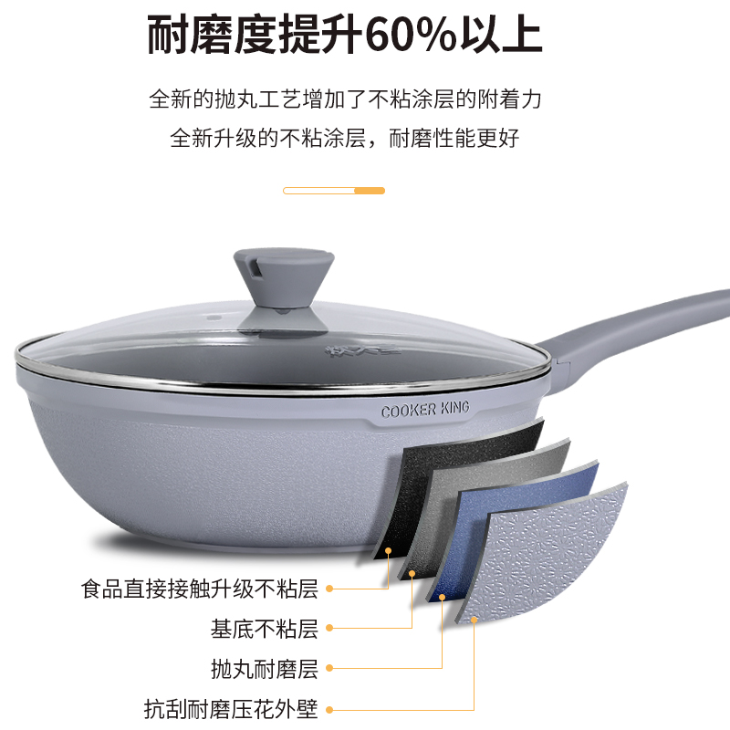炊大皇 魅尚系列铝合金 炒锅 炒锅易洁平底不粘锅炒煎菜锅32cm灰珍珠色BP50816高清大图
