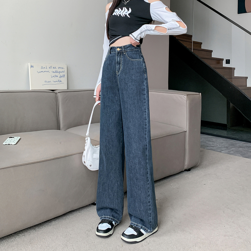 [2.5折价87元]唐狮春夏季新款女牛仔裤高腰宽松阔腿裤显瘦薄款复古直筒裤子女