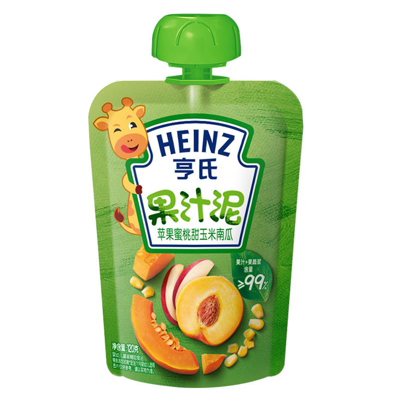 亨氏(Heinz)乐维滋蔬乐2+2果汁泥果泥苹果蜜桃甜玉米南瓜120g 果泥婴儿果泥吸吸乐 宝宝水果泥辅食宝宝零食高清大图