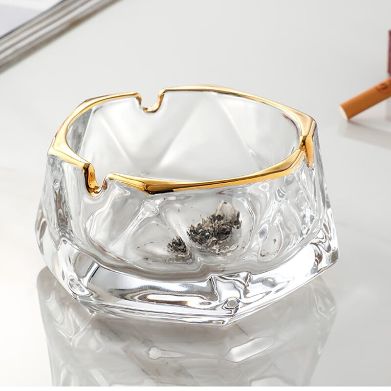 美杜 烟灰缸 创意个性水晶玻璃烟灰缸家用办公室北欧风轻奢描金摆件烟