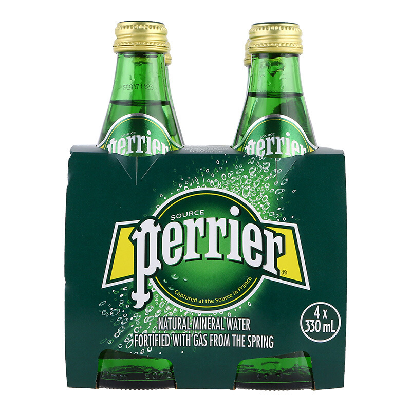 巴黎水(Perrier) 原味 330ml*4玻璃瓶 气泡水 天然矿泉水