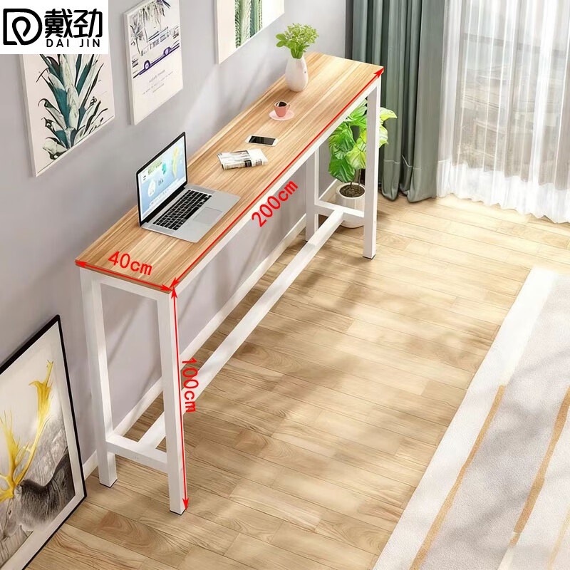 戴劲家用吧台奶茶店高脚桌靠墙商用长条桌酒吧台桌椅组合200*40*100单桌