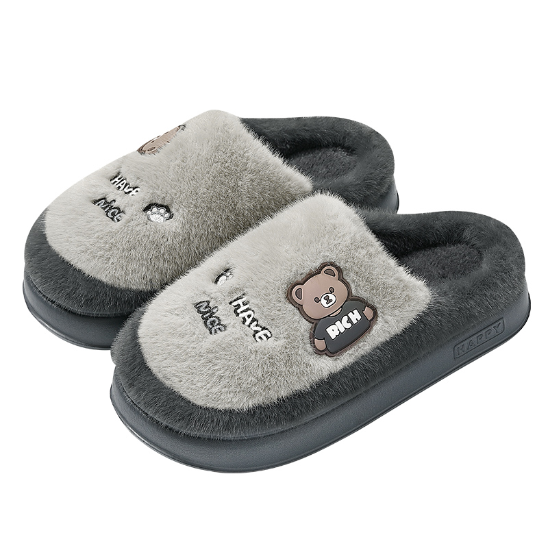 棉拖鞋男款秋冬季2025新款室内家居防滑厚底毛毛绒保暖男士拖鞋女高清大图