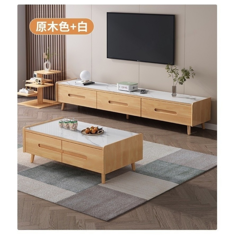 乐琪艺 电视柜+茶几 原木色+白 套高清大图