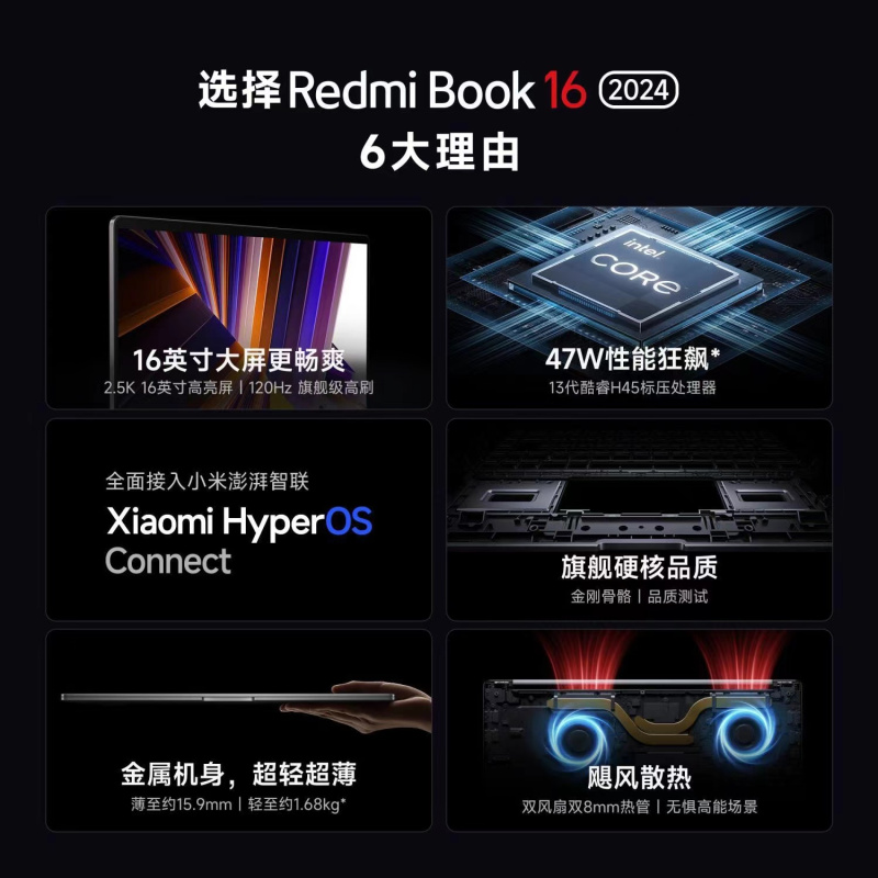 Xiaomi/小米笔记本 Redmi Book 16 2024新款13代酷睿小米澎湃智联i5-13500H/16G/1T满血性能王者 2.5K-120高刷 星辰灰