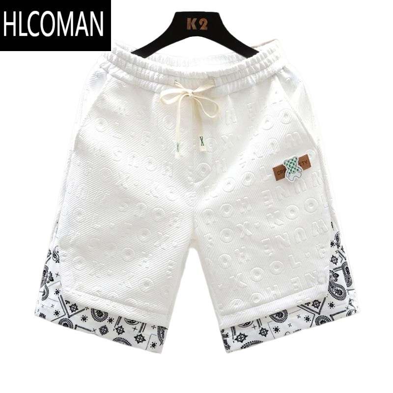 HLCOMAN短裤男士夏季潮牌宽松设计感压花小众五分裤潮流小熊休闲运动中裤