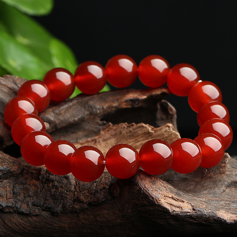 红玛瑙手链圆珠手环单层手串男女款玉石手饰品送女朋友七夕情人节礼物