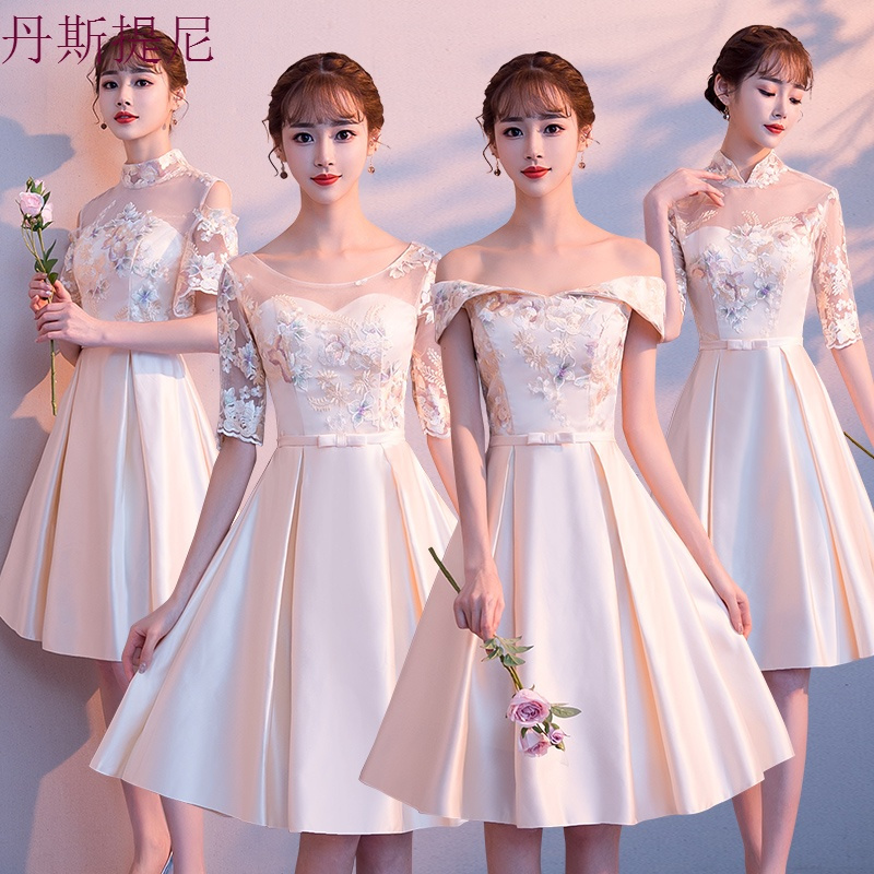 香槟色伴娘服女2018新款夏季韩版伴娘晚礼服裙姐妹团显瘦短款毕业