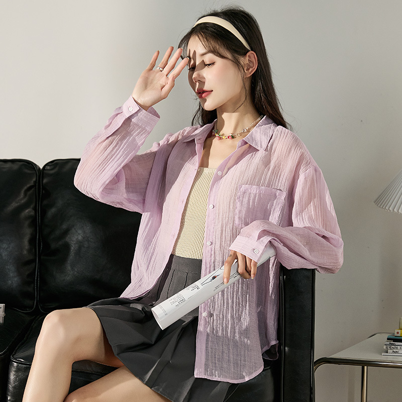 [2.5折价108元]唐狮夏季新款长袖衬衫女薄款外穿衬衣开衫配吊带外搭外套罩衫