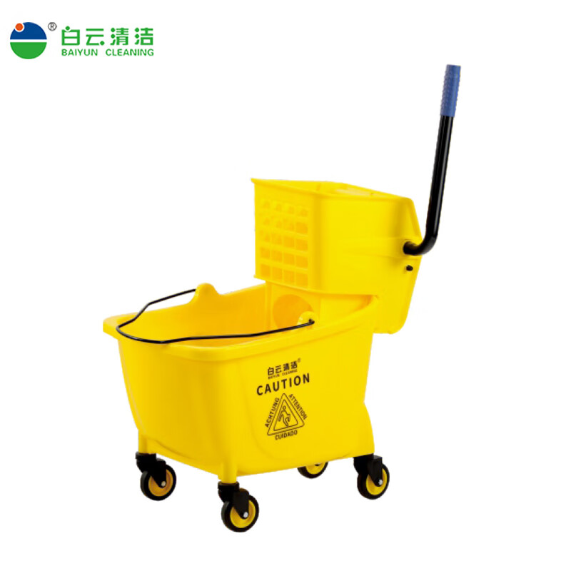 白云清洁轻便式单桶脚踩排水榨水车下压式拖把桶可 AF08080B高级单桶榨水车32L高清大图