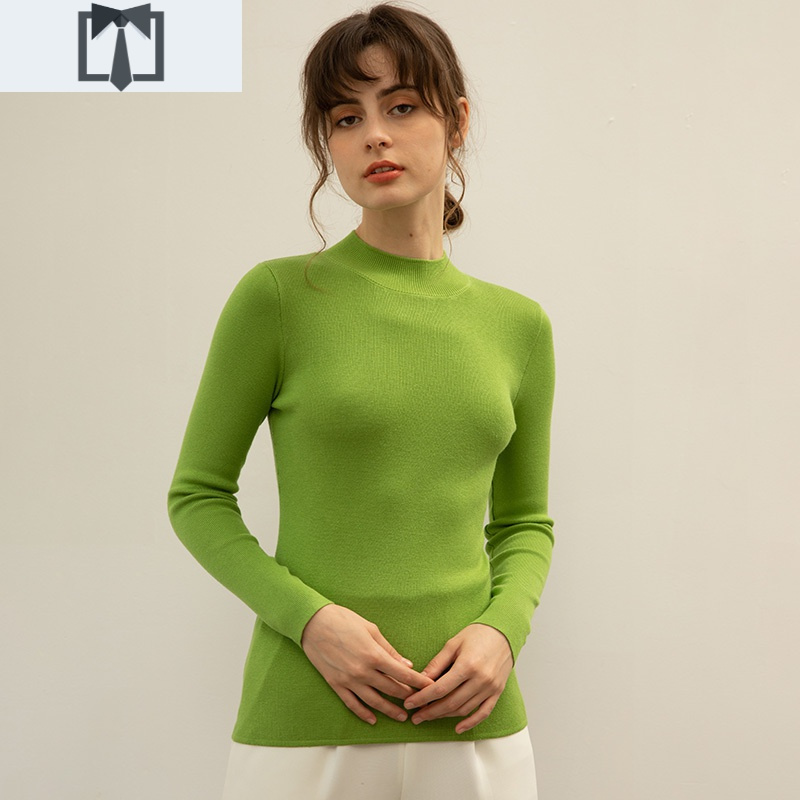 suntek棉线洋气毛衣女半高领紧身针织衫修身丝光棉长袖打底毛衣