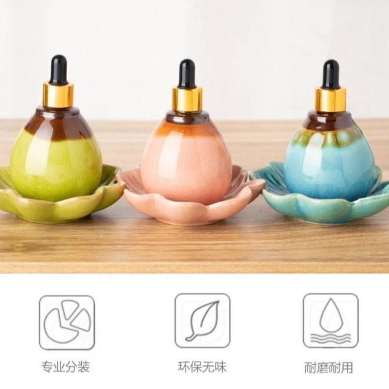 美容院用品玻璃精油瓶小空瓶子化妆品瓶精华液滴管分装瓶陶瓷复古 小号蓝色-密封精油空瓶50ml