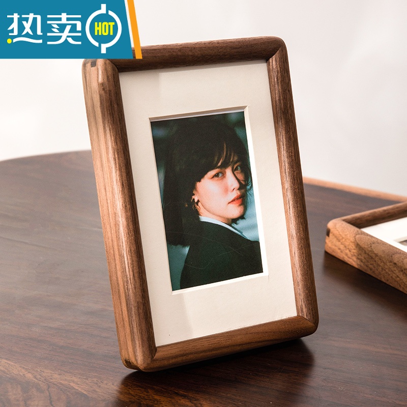 敬平创意圆角黑胡桃相框摆台6寸7寸8寸情侣卧室摆件洗照片做成画框架 黑胡桃 8寸[挂摆两用]内径15.2*20.3