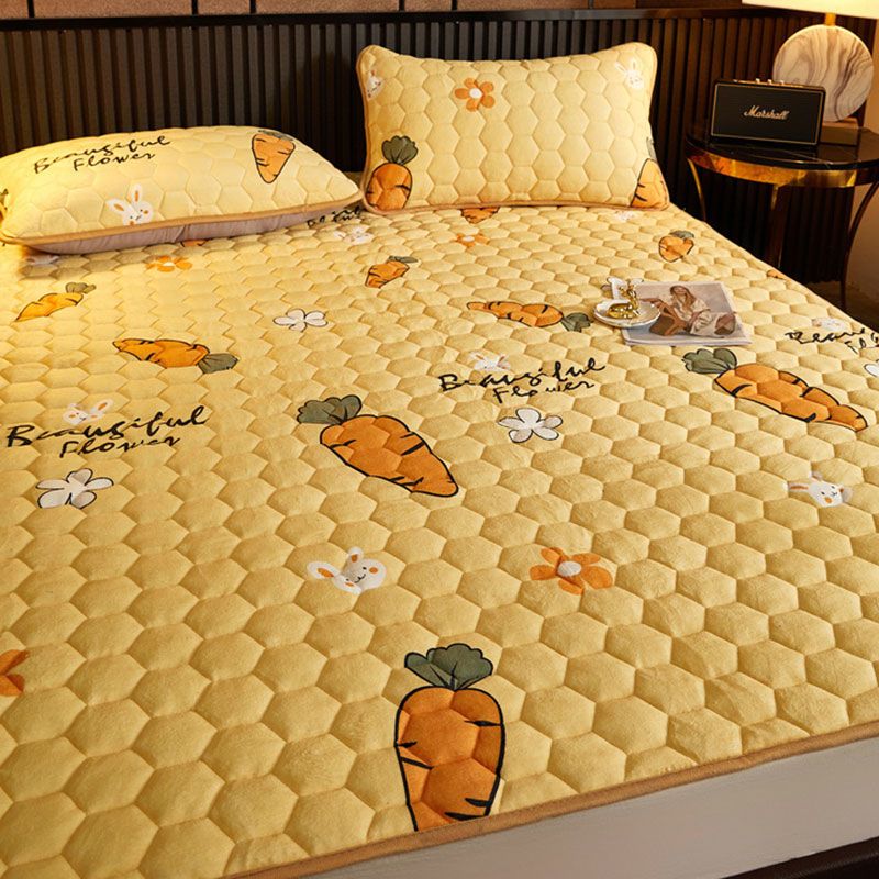 冬季可机洗薄床垫软垫法莱珊瑚绒加绒保暖毛毯褥子垫被防滑 黄萝卜 180*200cm单件