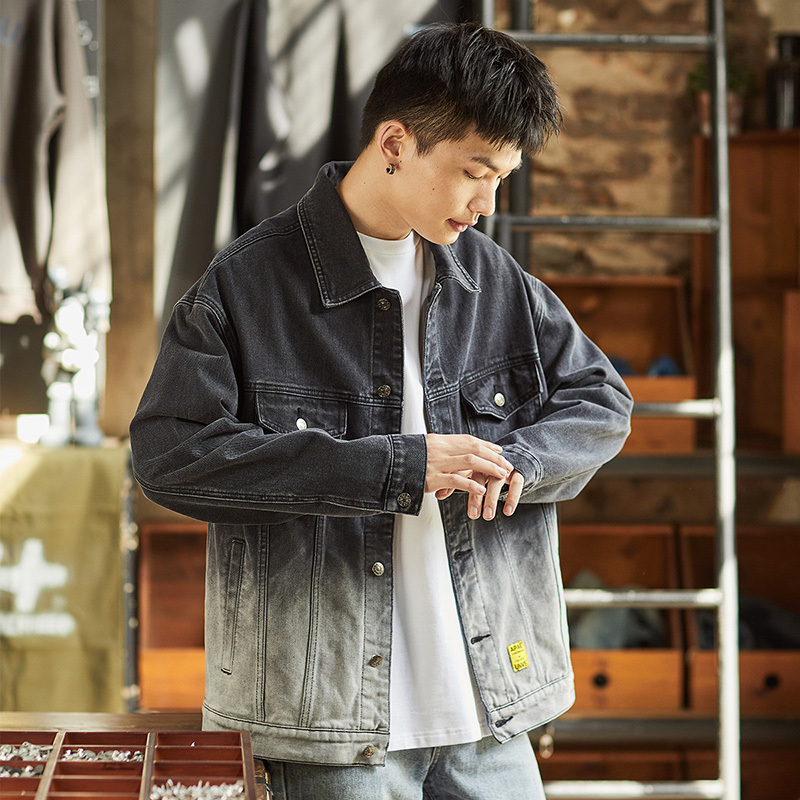 9元]唐狮牛仔外套男牛仔衣外套男士牛仔外套渐变宽松牛仔外套男