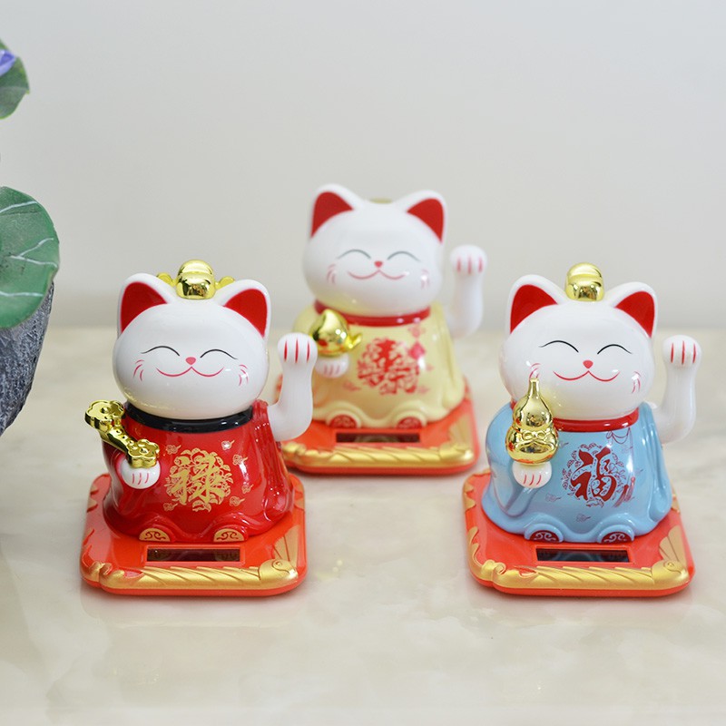 太阳能猫摇手摆件创意开业礼品车载光能自动招手小号汽车摆饰 三维工匠 [A款大号]电镀银猫高清大图