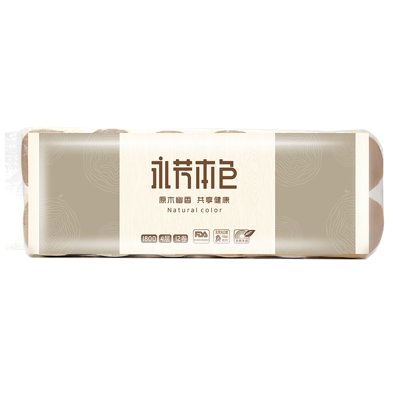 顺清柔 卷纸 本色纸4层有芯1*12卷/提1800g卫生纸纸巾