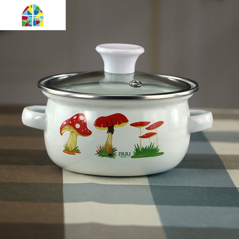 搪瓷儿童锅双耳小汤锅宝宝辅食锅儿童碗3件套电磁炉液化气 FENGHOU 白色14cm蘑菇一个TG475-14图片